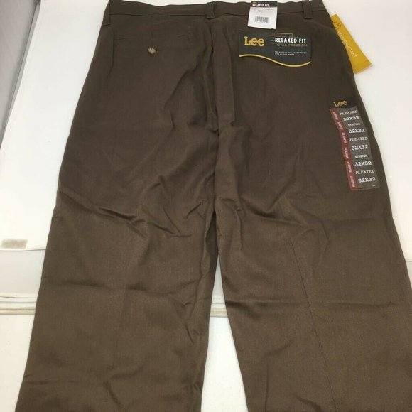 Lee Mens Chino Pants Brown Pockets Stretch Pleated Front Relaxed Fit 32 x 32 New - Picture 4 of 7